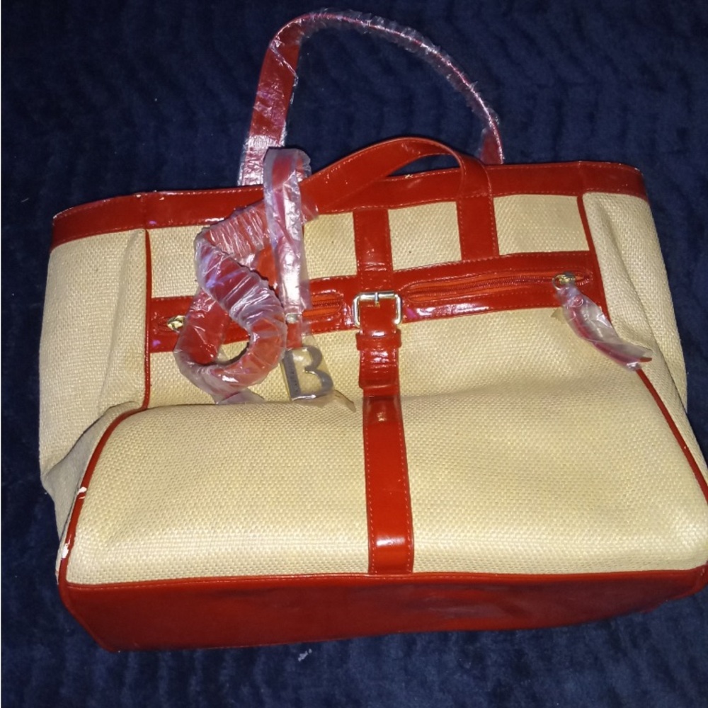 Chic Red and Cream Structured Tote Bag